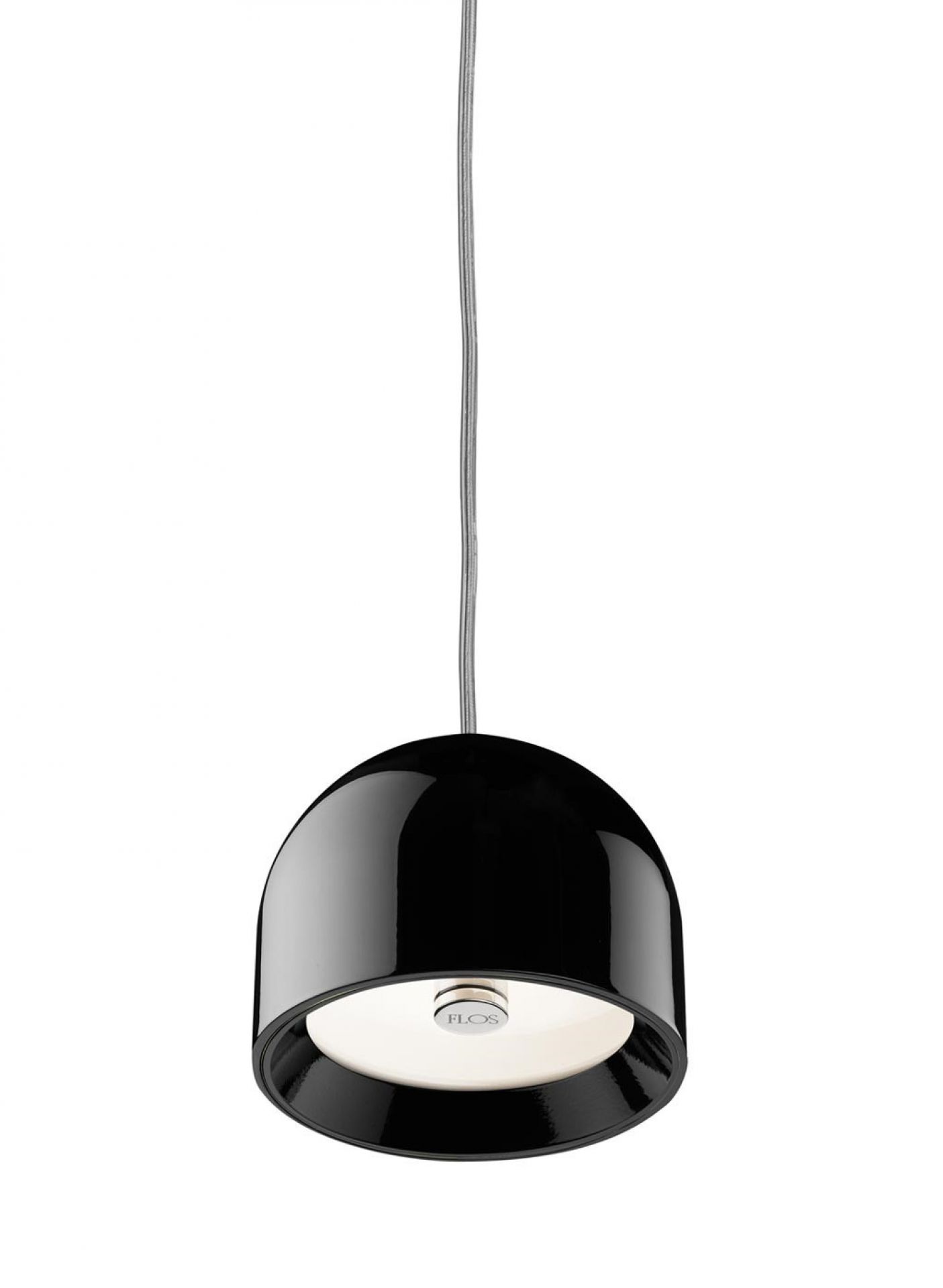 Schwarze Wan S Pendelleuchte von Flos, moderne Hängelampe mit glänzendem Finish und indirektem Licht.